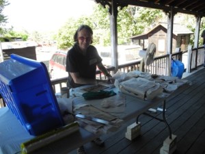 Helen Pithe at work table. (Photo: Ewen McPhee).