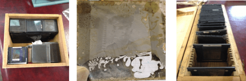 Boxes of glass negatives that needed to be rehoused.