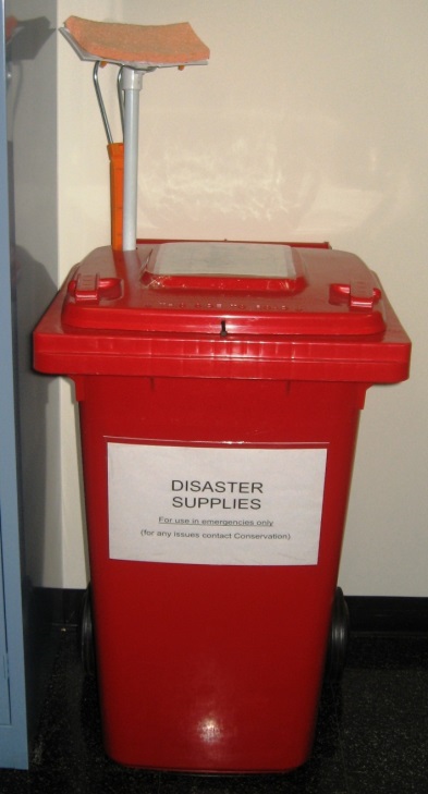 Example of disaster supply bin - cable tie shut and cut when needed.  This will mean that supplies aren't used for general cleaning purposes
